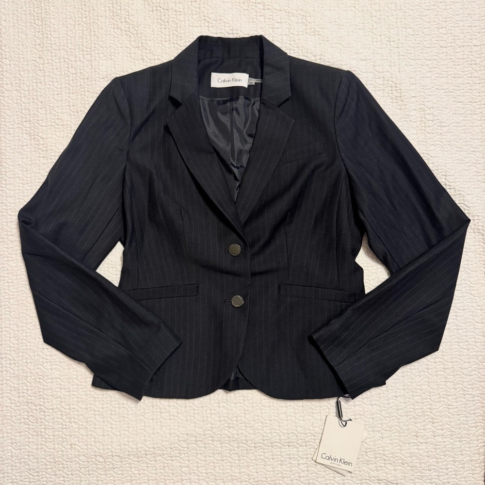 Calvin Klein Women's Pinstripe Charcoal Blazer Petite